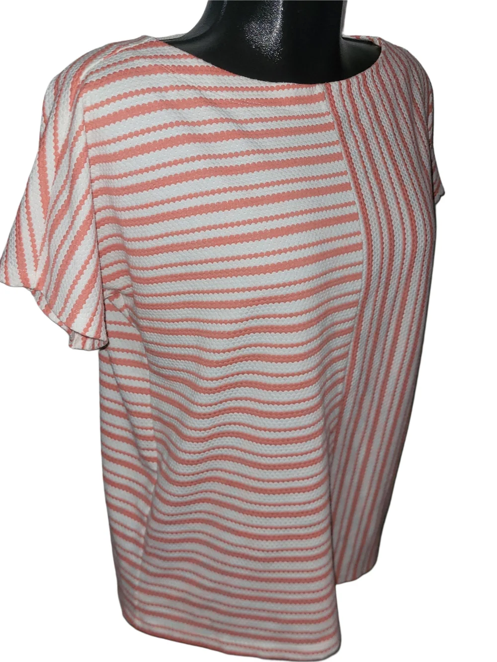 Jones New York Striped Short Dolman Sleeve Tee In Coral and White M - Picture 3 of 7
